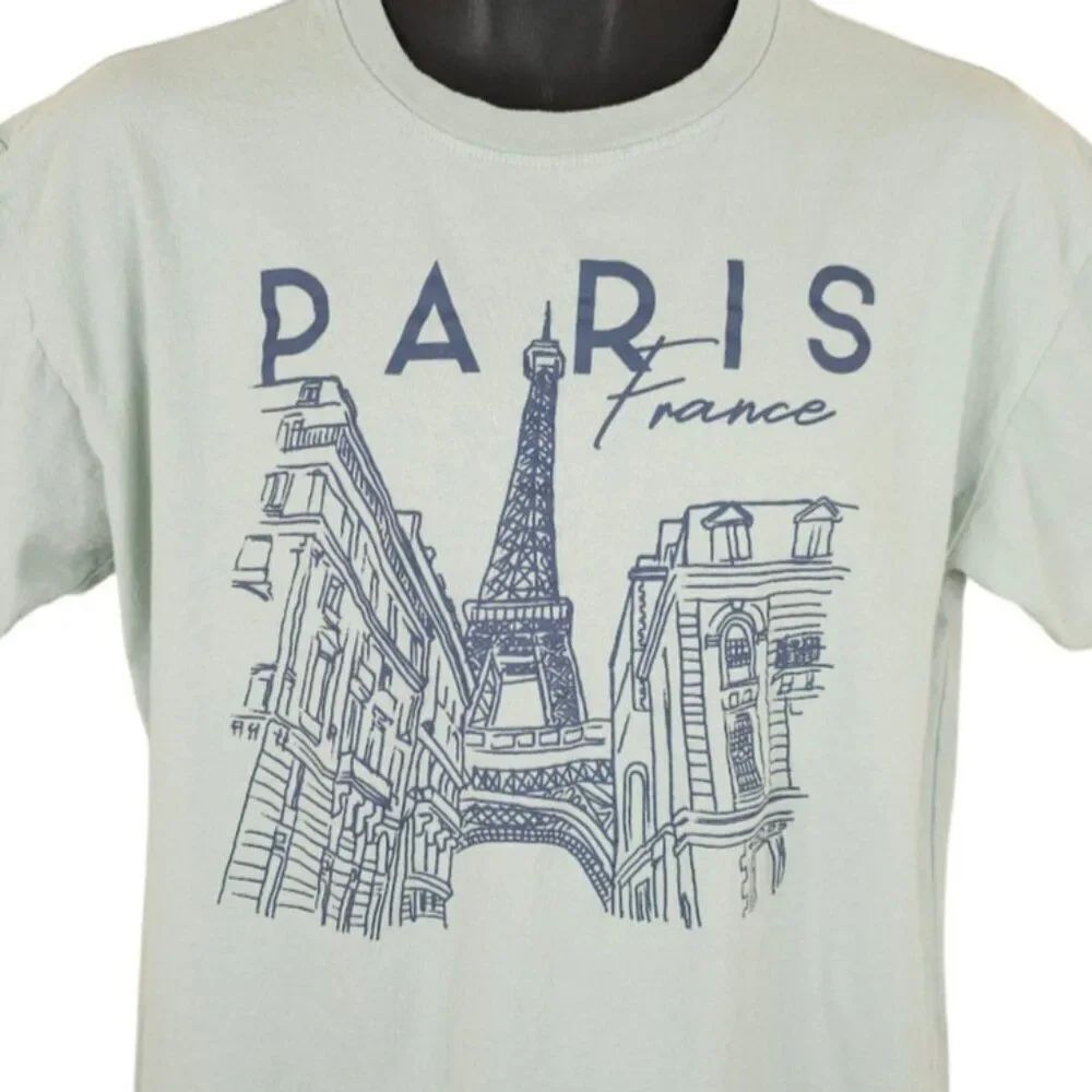 Paris France T Shirt Mens Size Small Green OVERSIZED Destination Travel Tee